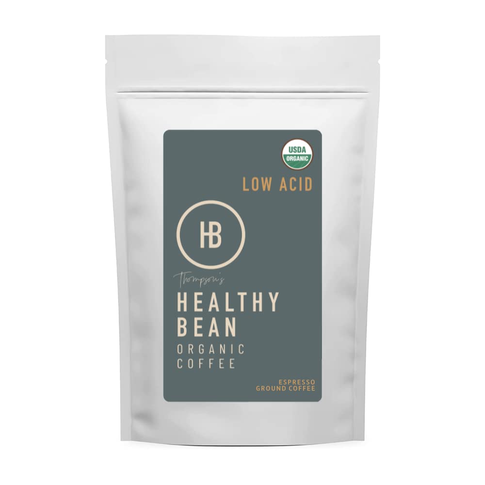 Healthy Bean Coffee - Organic Espresso Ground Coffee - Low Acid Coffee Grounds, Strong, Rich Flavor Clean Coffee, Healthy Coffee