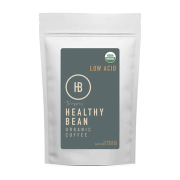 Healthy Bean Coffee - Organic Espresso Ground Coffee - Low Acid Coffee Grounds, Strong, Rich Flavor Clean Coffee, Healthy Coffee
