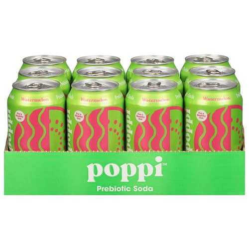 poppi Sparkling Prebiotic Soda with Apple Cider Vinegar, Watermelon Flavor, 12 Fl Oz, 12 Pack