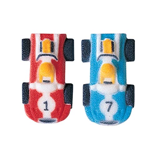Red and Blue Mini Race Car Edible Sugar Cake Toppers, 12 Count