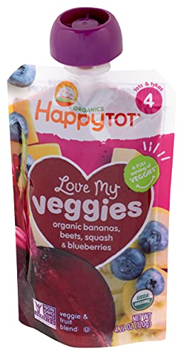 Happy Tot Love My Veggies Stage 4 Organic Toddler Food Banana Beet Squash & Blueberry, 4.22 Ounce Pouch Organic Baby Food/Toddle