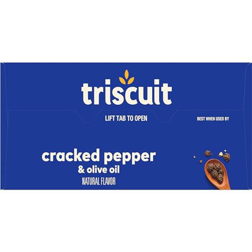 Triscuit Cracked Pepper & Olive Oil Whole Grain Wheat Crackers, Lunch Snacks, Bulk Snack Crackers, 6 - 8.5 oz Boxes