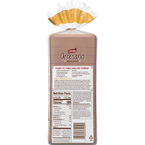 Sara Lee Artesano Golden Wheat Artisan Style Bread, 20 Oz Loaf of Wheat Bread Without Artificial Preservatives