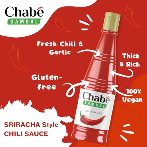 Chab   Sambal Chili Sauce, Chabe Hot Sauce, Vegan Sweet Chili, Spicy Ketchup, Sriracha, From Fresh Garlic, Gluten-free, 10.9 Fl