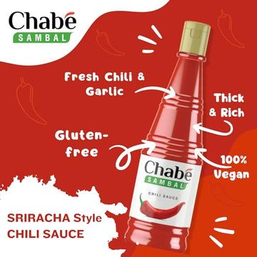 Chab   Sambal Chili Sauce, Chabe Hot Sauce, Vegan Sweet Chili, Spicy Ketchup, Sriracha, From Fresh Garlic, Gluten-free, 10.9 Fl