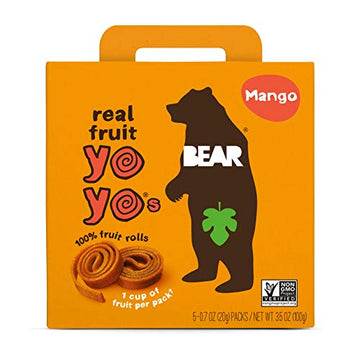 Bear Yoyo Bear, Real Fruit Yoyos, 0.7 Oz, No Added Sugar, All Natural, Non Gmo, Gluten Free, Vegan, Healthy On-The-Go Snack For