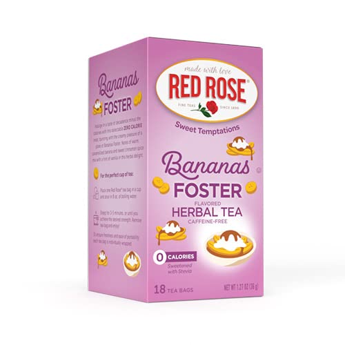 Red Rose Sweet Temptations Dessert Tea Bananas Foster  Zero Carbs  Zero Sugar Bursting With Flavor Energy Blend-Free Delicious Beverage Herbal Tea  18 Count Fruit Naturally Flavored Herbal Tea