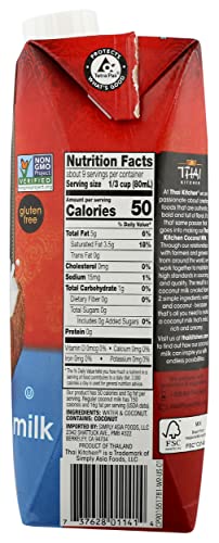 Thai Kitchen Lite Coconut Milk, Unsweetened, 2 Simple Ingredients, Kosher, Gluten Free & Non-Gmo, 25.36 Fluid Ounce (Pack Of 6)
