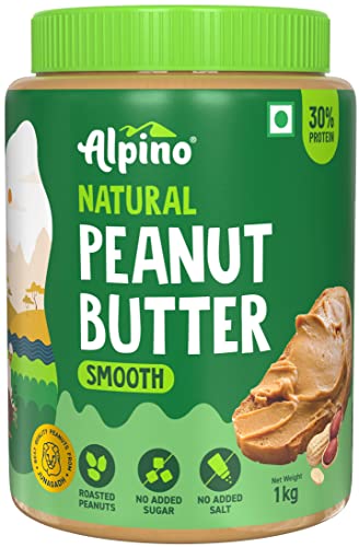 ALPINO Natural Peanut Butter Smooth - Made with 100% Roasted Peanuts - 30g Protein, No Added Sugar & Salt, Gluten Free  Plant Ba