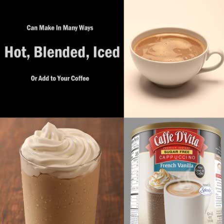 Caffe DVita Sugar Free French Vanilla Cappuccino Instant Coffee Powder Mix, 24 Ounce Can, Gluten Free, 99% Caffeine Free