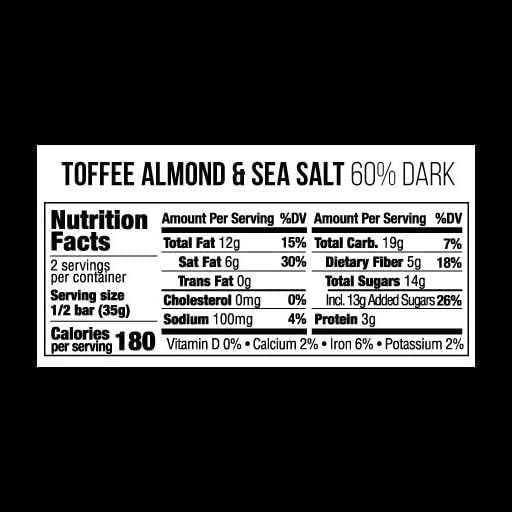 Taza Chocolate Organic Amaze Bar 60% Stone Ground, Toffee Almond Sea Salt, 2.5 Ounce (10 Count), Vegan