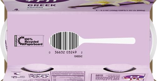 Dannon Light + Fit Greek Vanilla Fat Free Yogurt, Creamy and Delicious Gluten Free Yogurt, 4 Ct, 5.3 OZ Yogurt Cups