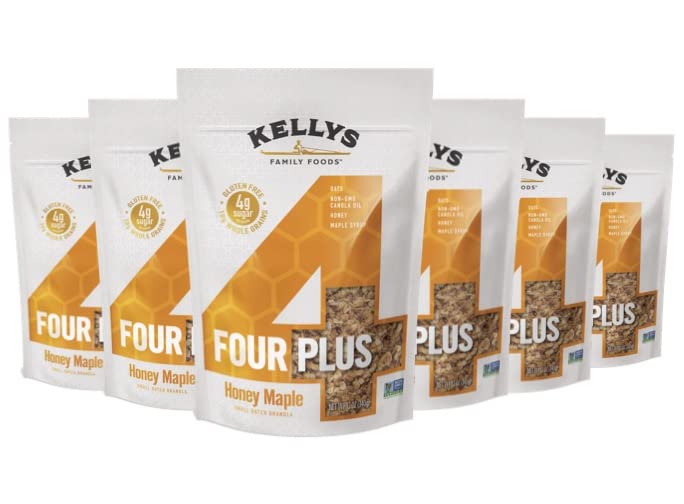 Kelly's Four Plus Granola (Honey Maple) Healthy Granola Cereal with Whole Grain Oats, Honey, Maple Syrup - Non-GMO, Low Sugar, S