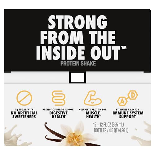 Oikos Protein Shake  Vanilla  30g High Protein Drinks  Shelf Stable  Ready to Drink  5g Prebiotic Fiber  12 fl oz Bottle  12 Count