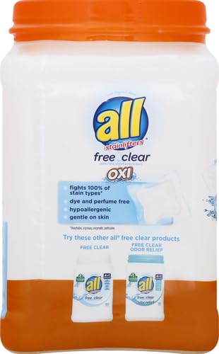All Laundry Detergent Pacs, Mighty Pacs With Oxi Stain Removers And Whiteners, Free Clear, Unscented And Dye Free, 56 Count
