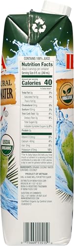 Iberia 100% Pure Organic Coconut Water, 1 Liter , 33.8 Fl Oz (Pack of 3)
