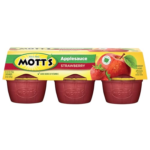 Mott s Strawberry Applesauce, 4 Oz Cups, 72 Count (12 Packs Of 6), No Artificial Flavors, Good Source Of Vitamin C, Nutritious
