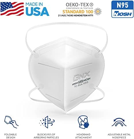 Bnx N95 Mask Niosh Certified Made In Usa Particulate Respirator Protective Face Mask (20-Pack, Approval Number Tc-84A-9315 / Mod