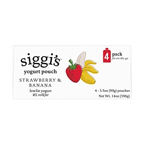 siggis Kids Lowfat Yogurt Pouches, Strawberry Banana, 3.5 oz. Each, 4 Ct - 2% Milkfat