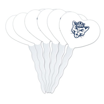 GRAPHICS & MORE Acrylic Cupcake Picks Set of 6 - Brigham Young University Heart Decoration Toppers