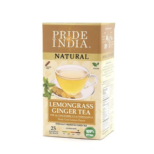 Pride Of India - Natural Lemongrass Ginger Tea - 25 Count, 6-Pack (150 Tea Bags @ $0.16 per Bag) - Direct from Source, Grown in 