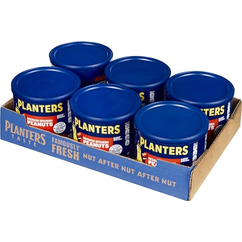 PLANTERS Redskin Spanish Peanuts, Roasted Salted, 12.5 oz Jars, Pack of 6