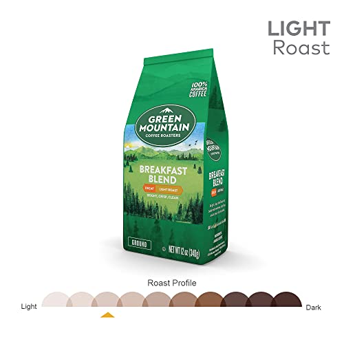 Green Mountain Coffee Roasters, Breakfast Blend Decaf, Ground Coffee, Decaffeinated, Light Roast, Bagged 12Oz.