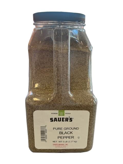 Sauers Ground Black Pepper | Fine Grind | 5 Pound Canister | Foodservice