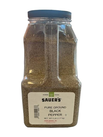 Sauers Ground Black Pepper | Fine Grind | 5 Pound Canister | Foodservice
