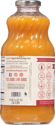 LAKEWOOD Organic Pure Blood Orange Juice, 32 FZ