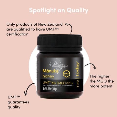 Me Today Manuka Honey, Umf 20+/Mgo 826+ From New Zealand Authentic, Raw & Unpasteurized Honey | Raw Manuka Honey For Daily Welln