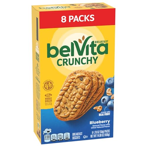 belVita Breakfast Biscuits, Blueberry Flavor, 8 Packs (4 Biscuits Per Pack)