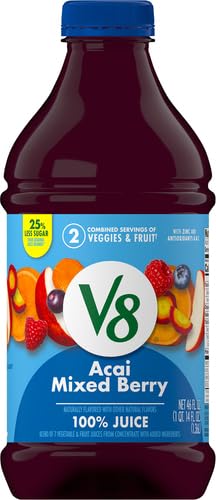 V8 Acai Mixed Berry 100% Fruit and Vegetable Juice, 46 fl oz Bottle (Pack of 4)