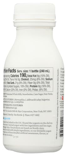 siggis Probiotic Drinkable Whole Milk Yogurt, Strawberry, 8 oz. - Single Serving, Only 5 Ingredients