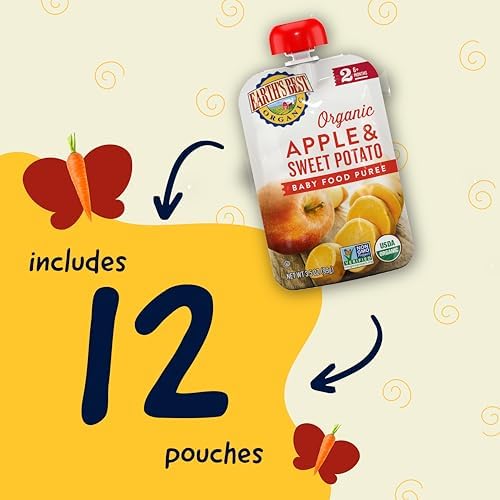 Earth'S Best Organic Baby Food Pouches, Stage 2 Fruit And Vegetable Puree For Babies 6 Months And Older, Organic Sweet Potato An