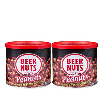 BEER NUTS Original Peanuts - Sweet & Salty Snack - Gluten Free - 12oz Resealable Can (Pack of 2)