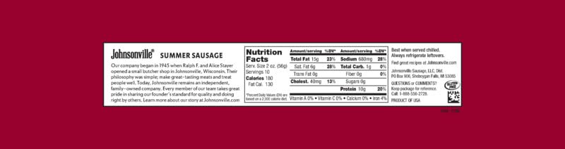 Johnsonville Garlic Summer Sausage, 20oz, Great for Charcuterie and Cheese, Good Source of Protein