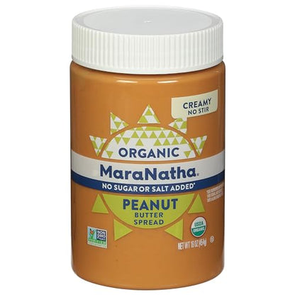 MaraNatha Organic Creamy Peanut Butter Spread, No Stir, No Sugar or Salt Added, 16 Ounce Jar