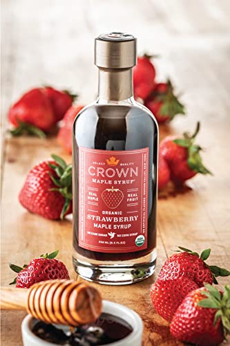 Crown Maple Strawberry Organic Maple Syrup, 8.5 Fl Oz, Pancakes, Waffles, Cocktails, Flavor Marinades