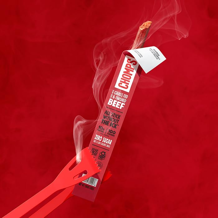 Chomps Beef Jerky Snack Sticks - Smoky BBQ, 10-Pack, 1.15 Ounce, Keto, Gluten-Free, Non-GMO, Zero Sugar