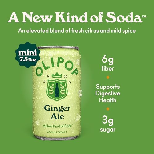 OLIPOP Minis Prebiotic Soda Pop  Ginger Ale  Pantry Pack Packed with Prebiotics  Fiber  and Botanicals  Gluten Free  Vegan  GMO Free  7.5oz (6-Cans)