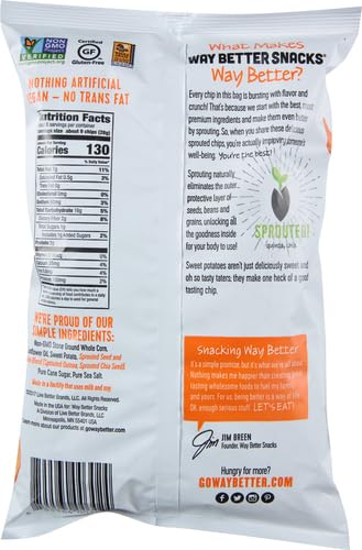 Way Better Snacks Tortilla Chips, Sweet Potato, 5.5 Ounce