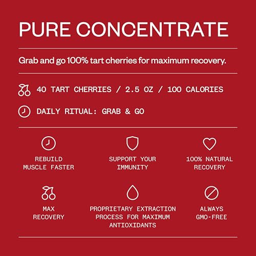 Cheribundi 100% Tart Cherry Juice Pure Performance Concentrate Grab and Go 2.5oz Pouch for Maximum Recovery with 40 Tart Cherrie