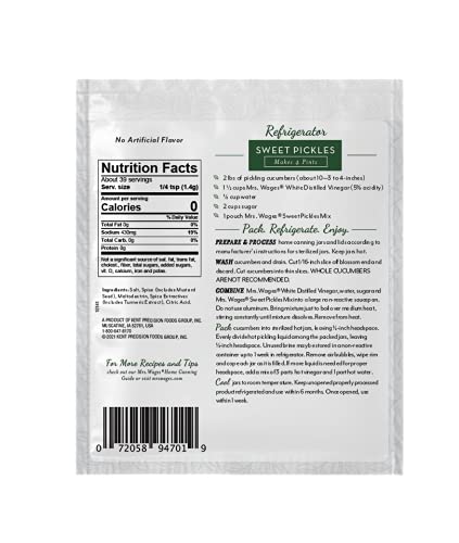 Mrs. Wages Sweet Pickles Refrigerator Mix, Easy Homemade Pickles, 1.9 oz Packet, Value Pack of 12