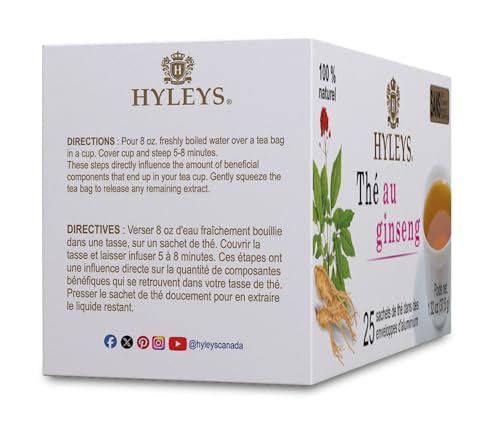 HYLEYS Ginseng & Green Tea with Guarana & Orange Flavor - 25 Tea Bags - Herbal Energy Tea