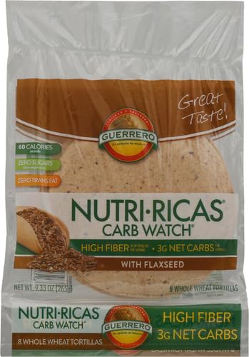 Guerrero Nutri-Ricas Carb Watch With Flaxseed 8 Ct Whole Wheat Tortillas 4 Net Carb 2 Pack 265 Gr Each Kosher Certified