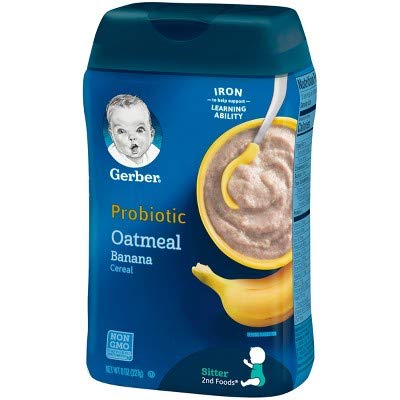 Gerber Cereal for Baby 2nd Foods Cereal, Probiotic Oatmeal Banana, Made with Whole Grains, Real Fruit & Probiotics, 8-Ounce Cani