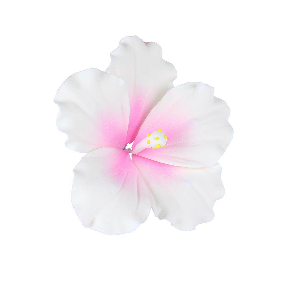 O'Creme Gumpaste Hibiscus Flower Set Of 3 White/Pink - Edible Flowers For Cake Decorating - Sugar Paste Flower Decorations For C