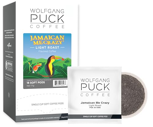 Wolfgang Puck Coffee, Jamaica Me Crazy, 9.5 Gram Soft Pods, 18 Count (Pack of 6)