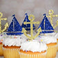 24 Pcs Nautical Theme Glitter Cupcake Picks Cupcake Toppers Food Fruit Picks For Decoration Party Favors
